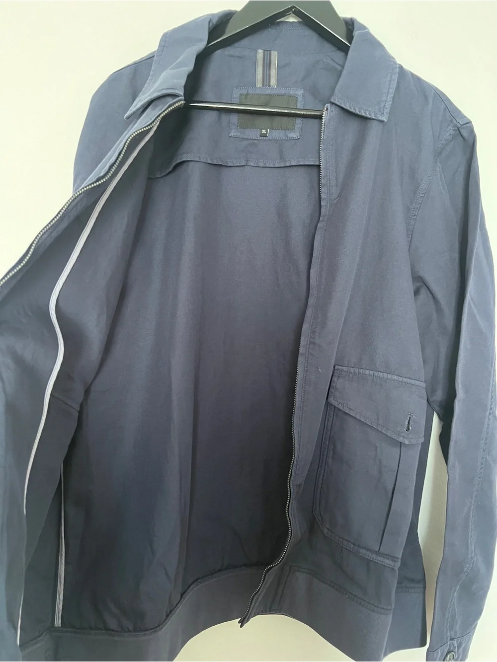 Bugatchi Navy Zip Front Linen Blend Men’s Bomber Jacket